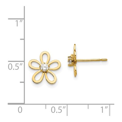 14K Yellow Gold CZ Girls' Flower Stud Earrings – view 5