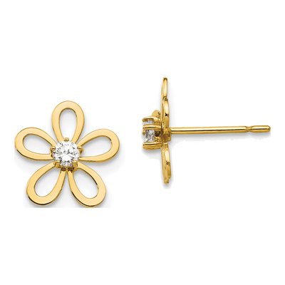 14K Yellow Gold CZ Girls' Flower Stud Earrings