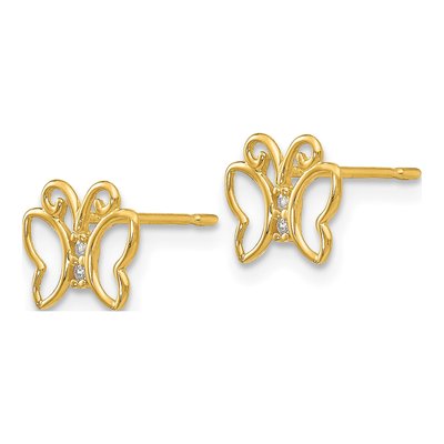 14K Yellow Gold CZ Girls' Butterfly Stud Earrings – view 3