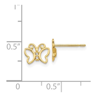 14K Yellow Gold CZ Girls' Butterfly Stud Earrings – view 5