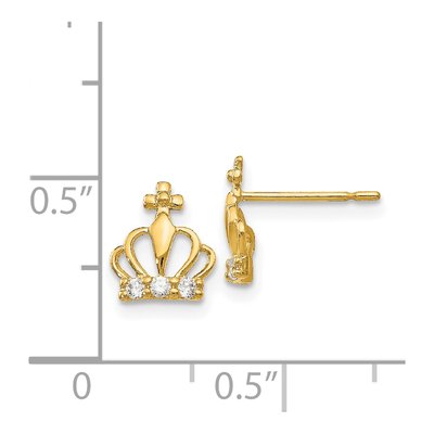 14K Yellow Gold CZ Crown for Girls Stud Earrings – view 4