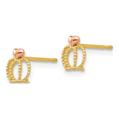 14K Two-Tone Gold Crown for Girls Stud Earrings – view 2
