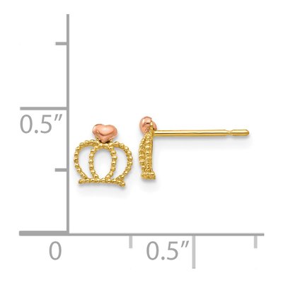 14K Two-Tone Gold Crown for Girls Stud Earrings – view 4