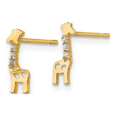 14K Yellow Gold CZ Girls' Giraffe Stud Earrings – view 3