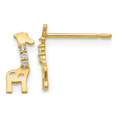 14K Yellow Gold CZ Girls' Giraffe Stud Earrings