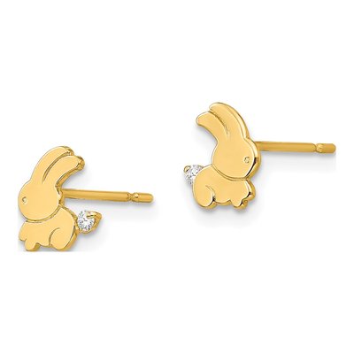 14K Yellow Gold CZ Bunny Stud Earrings – view 3