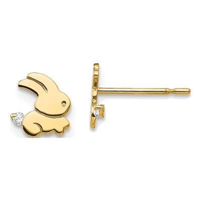 14K Yellow Gold CZ Bunny Stud Earrings