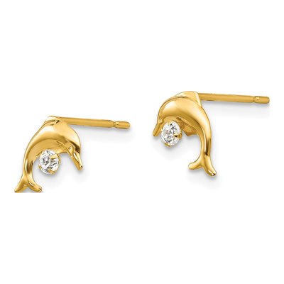 14K Yellow Gold CZ Dolphin Stud Earrings – view 3