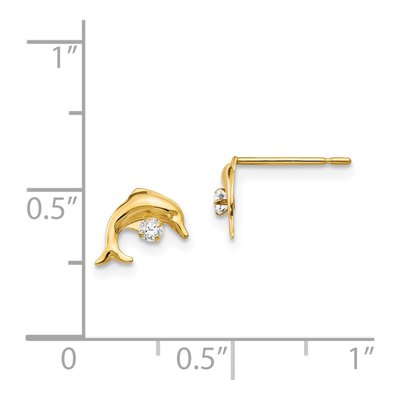 14K Yellow Gold CZ Dolphin Stud Earrings – view 5