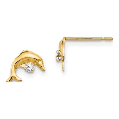 14K Yellow Gold CZ Dolphin Stud Earrings
