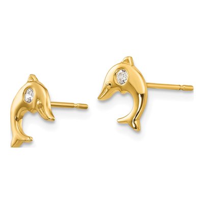 14K Yellow Gold CZ Girls' Dolphin Stud Earrings – view 3