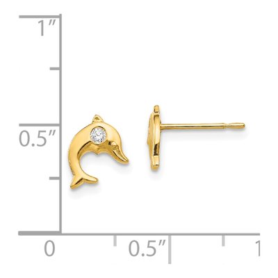 14K Yellow Gold CZ Girls' Dolphin Stud Earrings – view 5