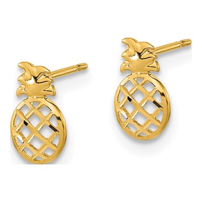 14K Yellow Gold Girls' Diamond-Cut Pineapple Stud Earrings – view 3