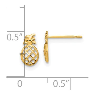 14K Yellow Gold Girls' Diamond-Cut Pineapple Stud Earrings – view 4