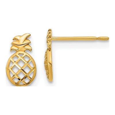 14K Yellow Gold Girls' Diamond-Cut Pineapple Stud Earrings
