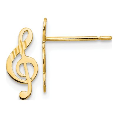 14K Yellow Gold Treble Clef for Girls Dangle Earrings