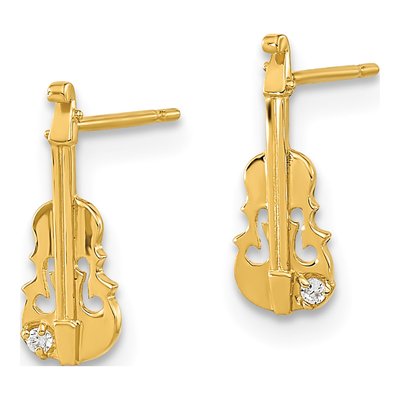 14K Yellow Gold CZ Violin for Girls Dangle Earrings – view 3