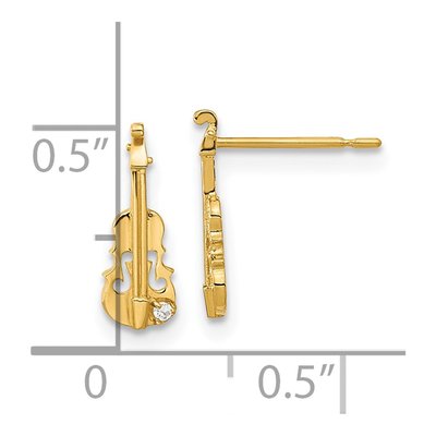 14K Yellow Gold CZ Violin for Girls Dangle Earrings – view 4