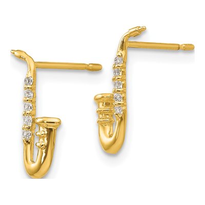 14K Yellow Gold CZ Girls' Saxophone Dangle Earrings – view 3