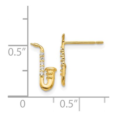 14K Yellow Gold CZ Girls' Saxophone Dangle Earrings – view 5