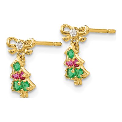 14K Yellow Gold CZ Christmas Tree Dangle Earrings – view 3