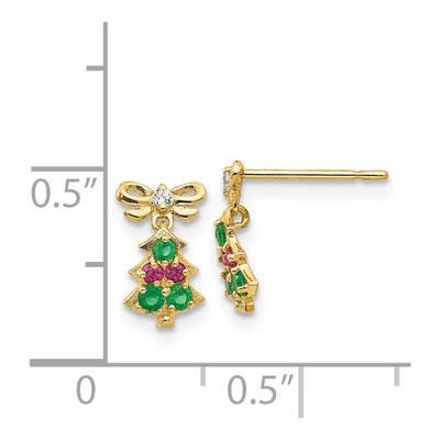 14K Yellow Gold CZ Christmas Tree Dangle Earrings – view 5