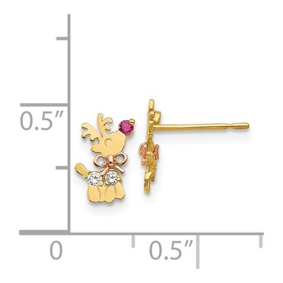 14K Two-Tone Gold CZ Girls' Reindeer Stud Earrings – view 5
