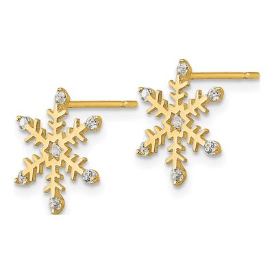 14K Yellow Gold CZ Girls' Snowflake Stud Earrings – view 3