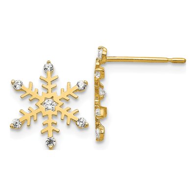 14K Yellow Gold CZ Girls' Snowflake Stud Earrings