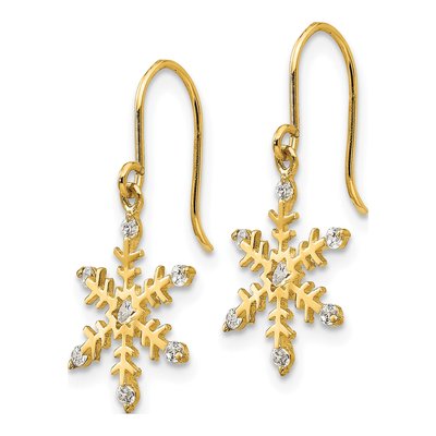 14K Yellow Gold CZ Snowflake Dangle Earrings – view 3