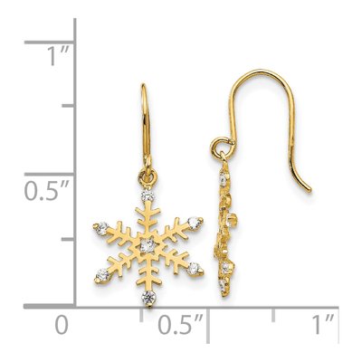 14K Yellow Gold CZ Snowflake Dangle Earrings – view 5