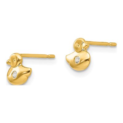 14K Yellow Gold CZ Duck Stud Earrings – view 3
