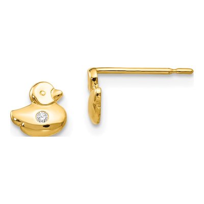 14K Yellow Gold CZ Duck Stud Earrings