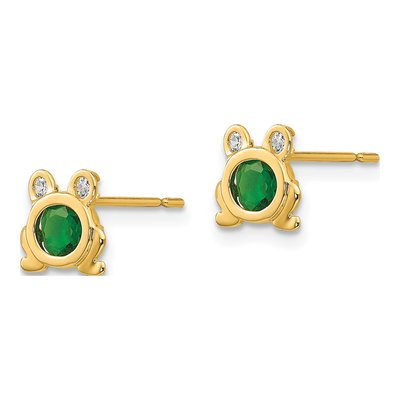 14K Yellow Gold CZ Girls' Frog Stud Earrings – view 3