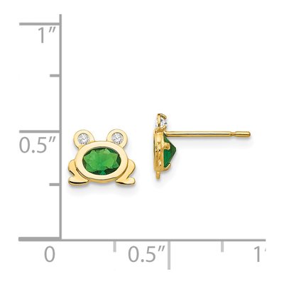 14K Yellow Gold CZ Girls' Frog Stud Earrings – view 5