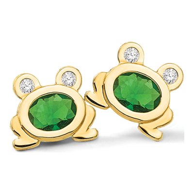 14K Yellow Gold CZ Girls' Frog Stud Earrings – view 7