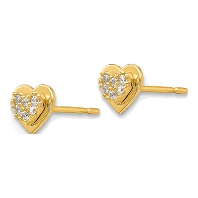14K Yellow Gold CZ Girls' Heart Stud Earrings – view 3
