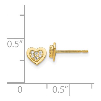 14K Yellow Gold CZ Girls' Heart Stud Earrings – view 5