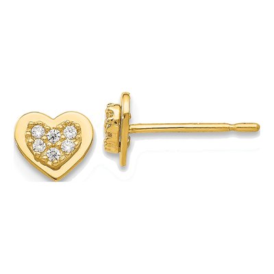 14K Yellow Gold CZ Girls' Heart Stud Earrings
