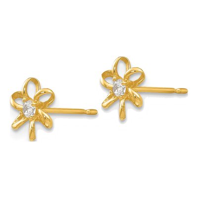 14K Yellow Gold CZ Flower Girls' Stud Earrings – view 2