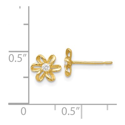 14K Yellow Gold CZ Flower Girls' Stud Earrings – view 4
