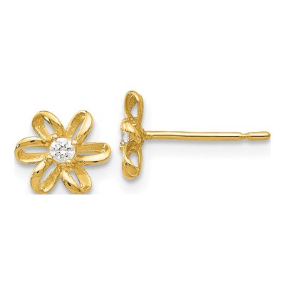 14K Yellow Gold CZ Flower Girls' Stud Earrings