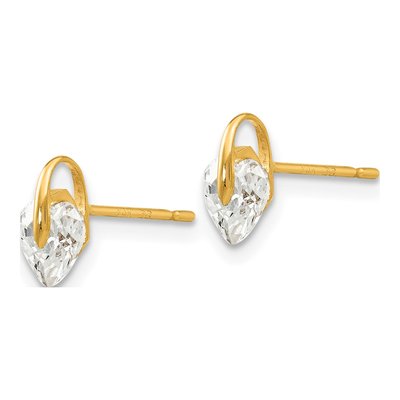 14K Yellow Gold CZ Girls' Heart Stud Earrings – view 3
