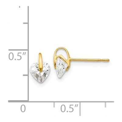 14K Yellow Gold CZ Girls' Heart Stud Earrings – view 5