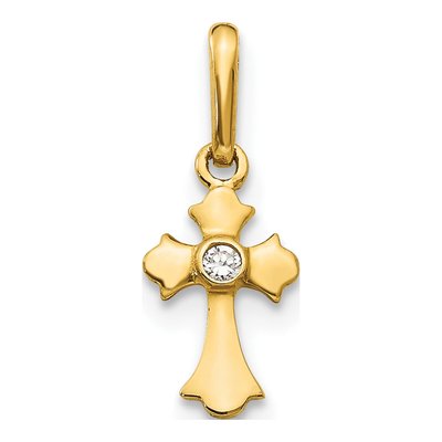 14K Yellow Gold CZ Kids' Cross Pendant