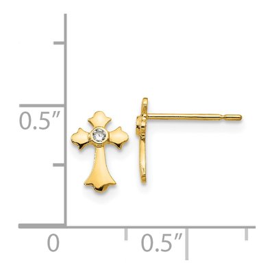 14K Yellow Gold CZ Girls' Cross Stud Earrings – view 5