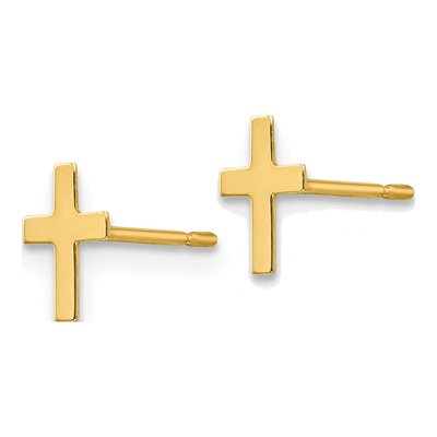 14K Yellow Gold Girls' Cross Stud Earrings – view 2