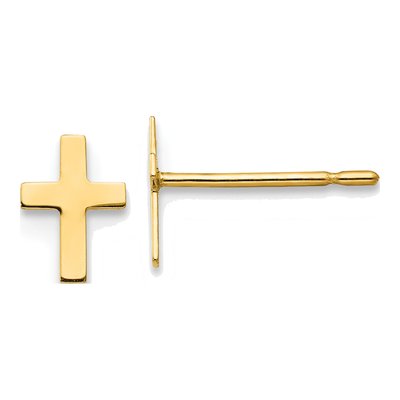 14K Yellow Gold Girls' Cross Stud Earrings