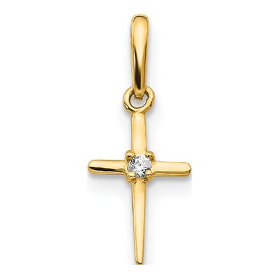 14K Yellow Gold CZ Cross Pendant