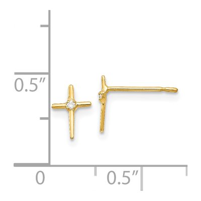 14K Yellow Gold CZ Girls' Cross Stud Earrings – view 5